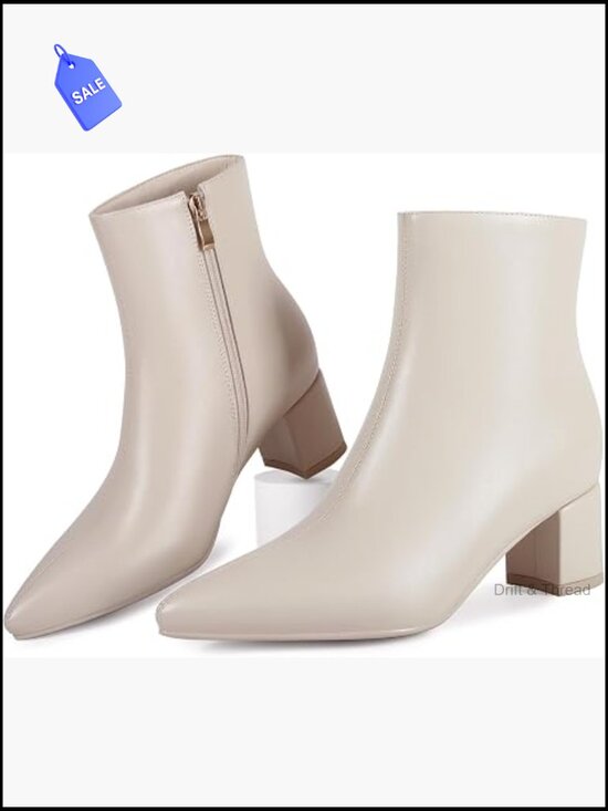 Shoes - Pointed Toe Chunky Block Heel Ankle Booties Low Heel